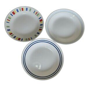3 Corelle Mismatched  Dessert Snack Plates 6.75" stripes geometric design